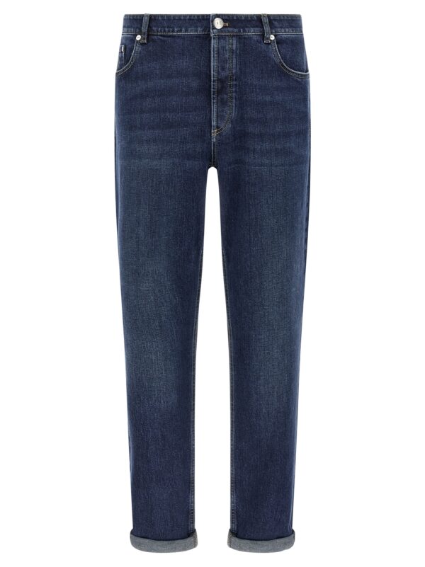 Blue Cotton Straight-Leg Jeans