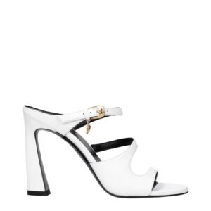White Leather Stiletto Heel Sandals