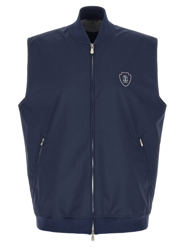 Blue Polyester Sleeveless Jacket