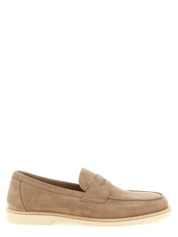 Beige Calfskin Slip-On Loafers