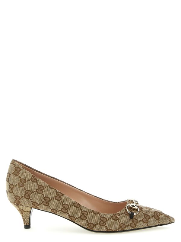 Beige Polyester Mid Heel Pumps