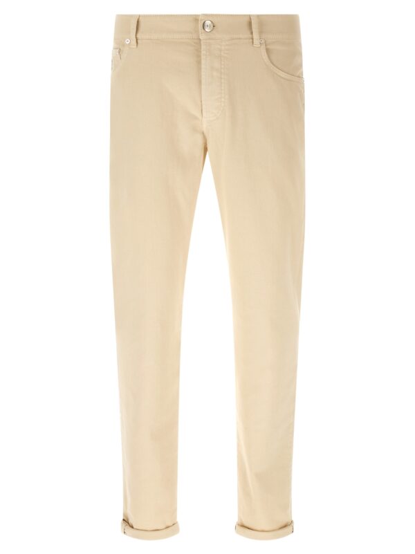 Beige Cotton Straight-Leg Jeans