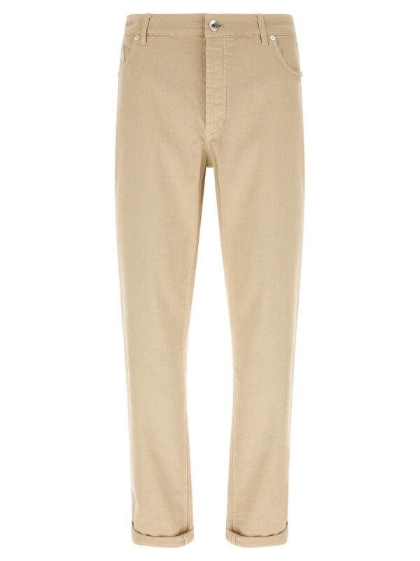 Beige Cotton Tapered Jeans