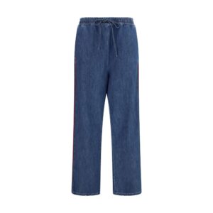 Blue Polyester Casual Pants