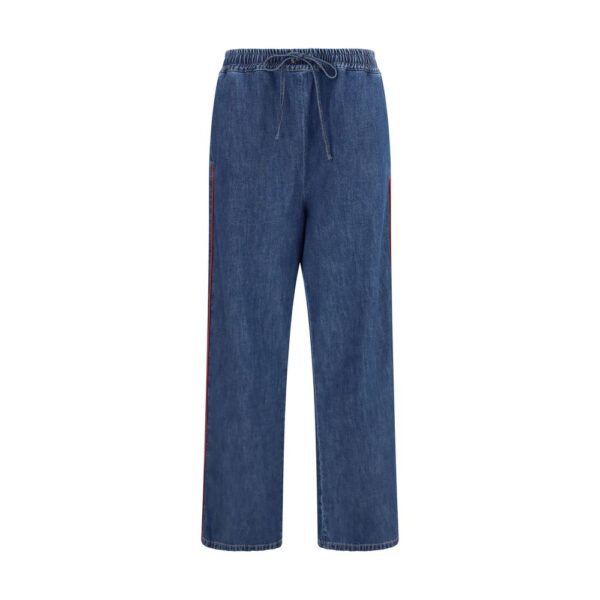 Blue Polyester Casual Pants