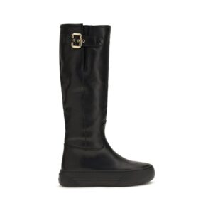 Black Calf Leather Bos Taurus Flat Boots