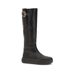 Black Calf Leather Bos Taurus Flat Boots - Jag Couture London