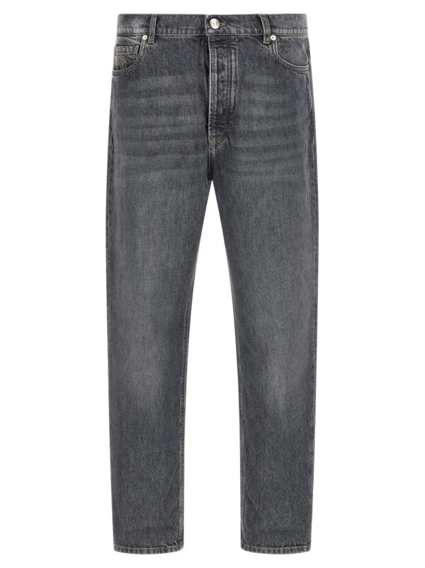 Gray Cotton Straight-Leg Jeans