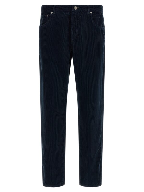 Blue Cotton Casual Pants