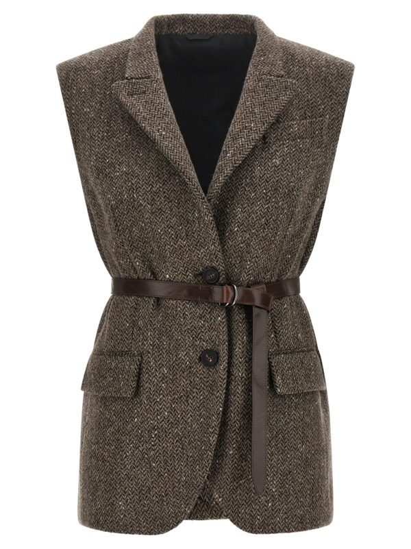Brown Virgin Wool Sleeveless Jacket