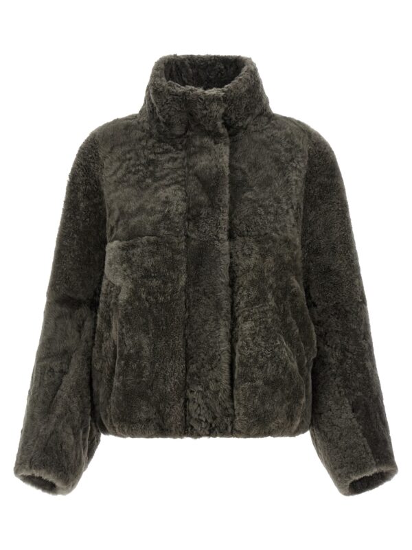 Gray Lamb Leather Full-Length Jacket