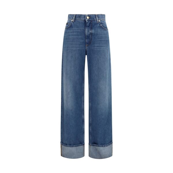 Blue Cotton Straight-Leg Jeans