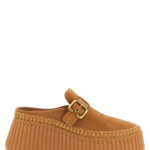 Beige Calfskin Wedge Sandals