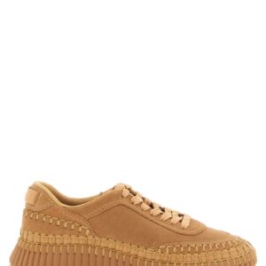 Beige Polyester Platform Sneakers