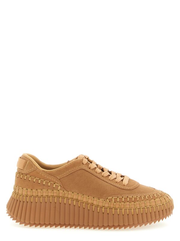 Beige Polyester Platform Sneakers