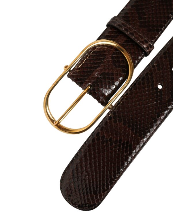 Brown Python Leather Gold Metal Buckle Belt
