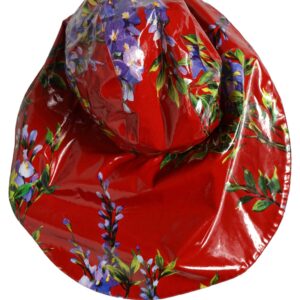 Glossy Red Floral Wide Brim Bucket Capello Hat