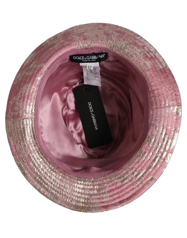 Pink Metallic Jacquard Pattern Bucket Capello Hat