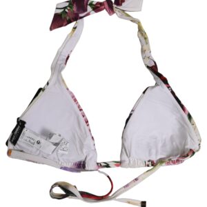 White Floral Print Triangle Beachwear Bikini Top