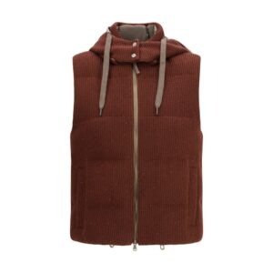 Brown Cotton Sleeveless Jacket