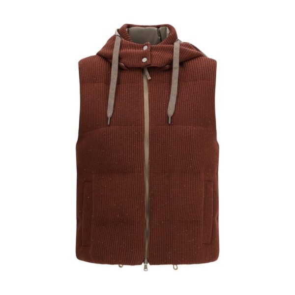 Brown Cotton Sleeveless Jacket