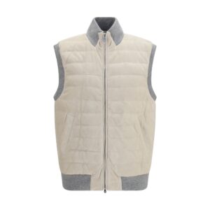 Beige Calf Leather Bos Taurus Sleeveless Jacket
