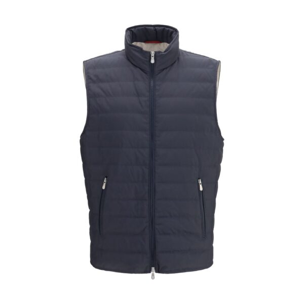 Blue Polyester Sleeveless Jacket