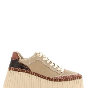 Beige Polyester Wedge Sandals