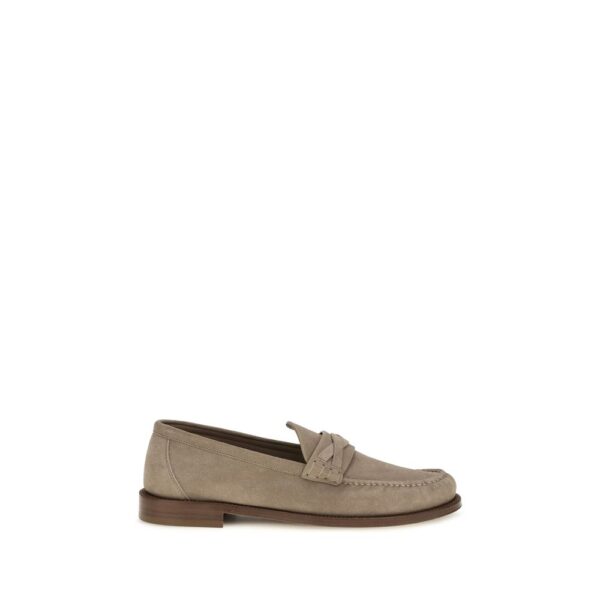 Beige Suede Leather Slip-On Loafers