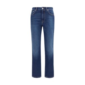 Blue Cotton Straight-Leg Jeans