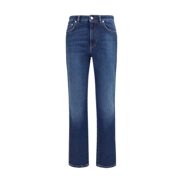 Blue Cotton Straight-Leg Jeans