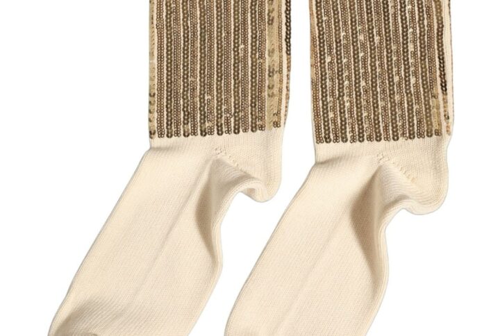Off White Sequin Cotton Mid Calf Accessory Socks | Jag Couture London – New York