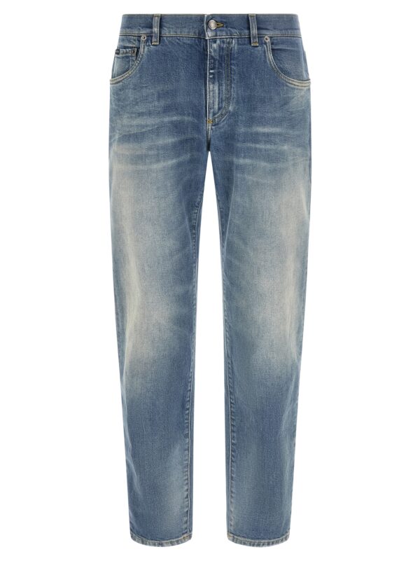 Blue Cotton Straight-Leg Jeans