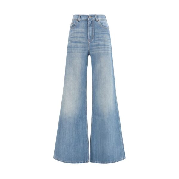 Blue Cotton Flared Jeans