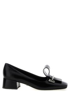 Black Calfskin Mid Heel Pumps