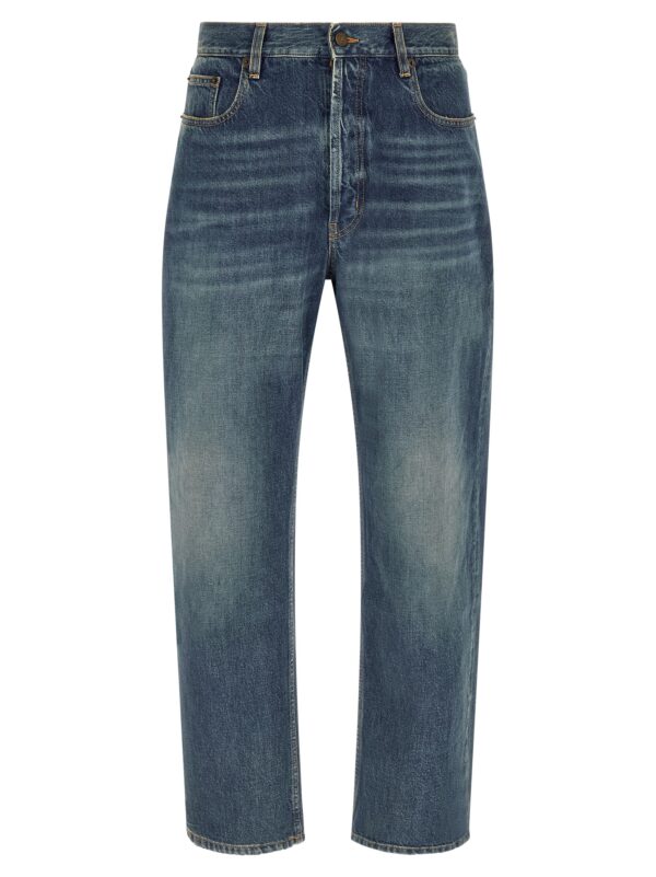 Blue Cotton Straight-Leg Jeans
