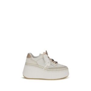 White Calf Leather Bos Taurus Platform Sneakers