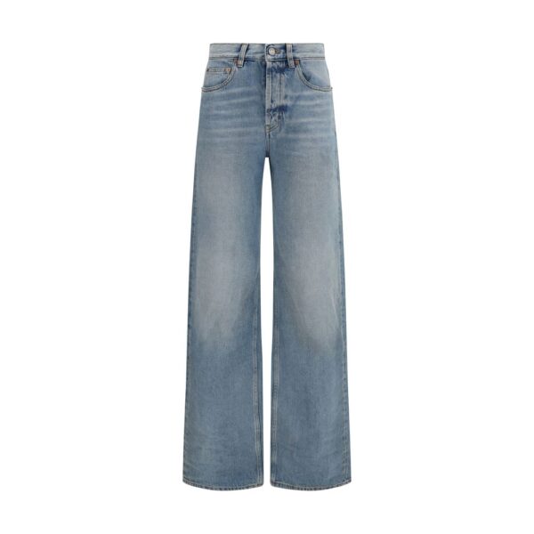 Blue Cotton High-Waisted Jean