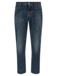 Blue Cotton Straight-Leg Jeans