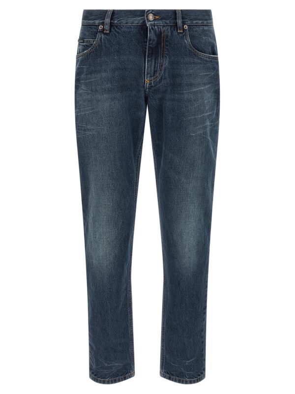 Blue Cotton Straight-Leg Jeans