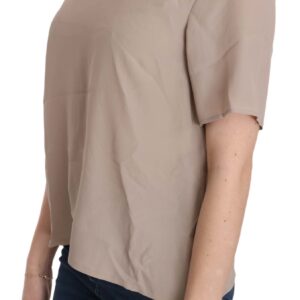 Beige Crew Neck Short Sleeve Blouse