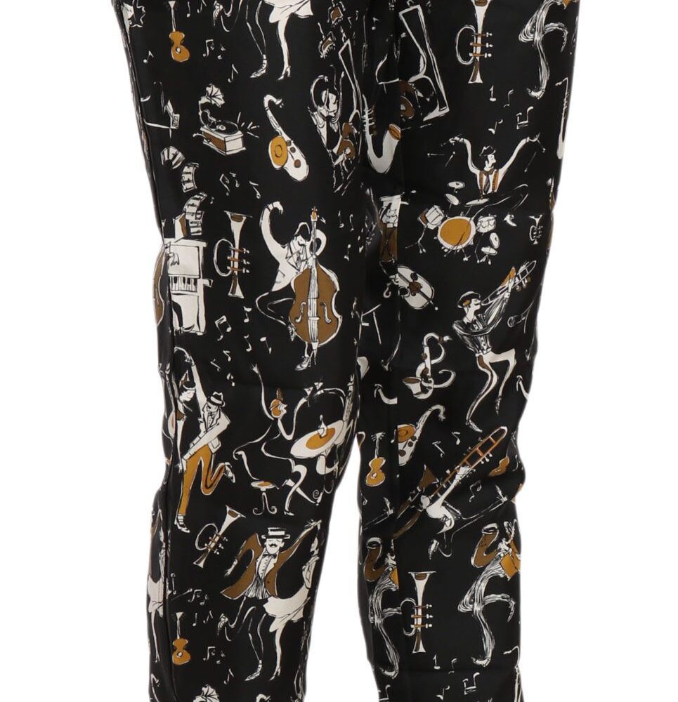 Black Jazz Club Print High Waist Tapered Pants - Jag Couture London