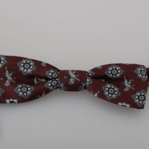 Men Bordeaux Maroon Lion Silk Adjustable Neck Bow Tie