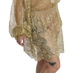 Gold Lace See Through A-Line Knee Length Dress