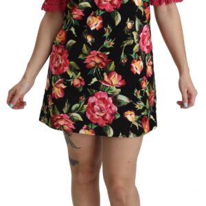 Floral Pink Lace A-Line Shift Mini Dress