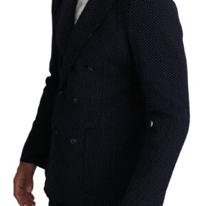 Dark Blue Dotted Double Breasted Coat Blazer