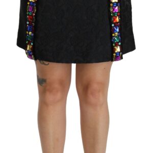 Black Crystal Embellished High Waist Skirt
