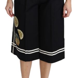 Black Lemon Embellished Palazzo Cropped Pants