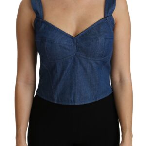Blue Sleeveless Bustier Blouse Cotton Top