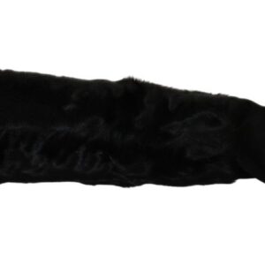 Black Elbow Length Mitten Suede Fur Gloves